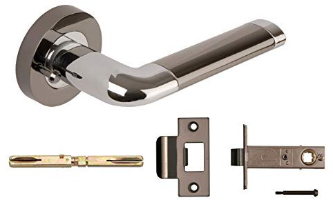 Excel Architectural 3570-PRV Argo Door Handles & Push Button Privacy Latch, Polished Chrome/Black Nickel