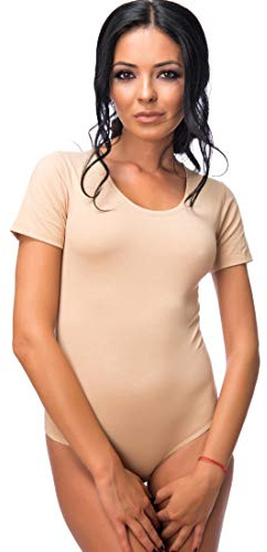 Evoni Damen Body Kurzarm, T-Shirt Bodysuit aus Baumwolle, Kurzarm-Body Elegant, Damen Unterwäsche