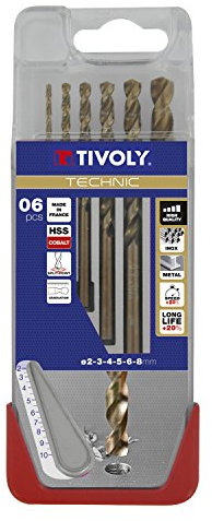 Tivoly A31 – Pack von 5 Bohrer für Metall DIN 338 HSS Co Ø 2, 3, 4, 5, 6, 8 mm)
