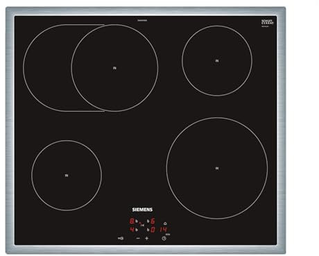 Siemens EW645CFB2E hobs Negro, Acero inoxidable Integrado Con - Placa (Negro, Acero inoxidable, Integrado, Con placa de inducción, Vidrio y cerámica, 2200 W, 14,5 cm)