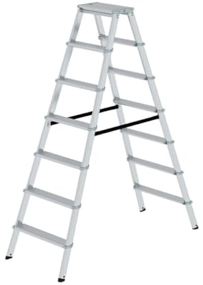 Munk | Alu-Stufenstehleiter | beidseitig begehbar | mit ergonomisch geformtem Holm | 2 x 7 Stufen | Arbeitshöhe 3250 mm