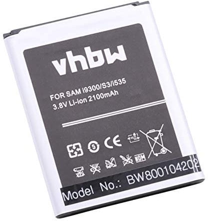 vhbw Akku kompatibel mit Samsung Galaxy SIII, SIII Alpha, S III, S 3 LTE, S3 LTE Handy Smartphone Telefon (2100 mAh, 3,8 V, Li-Ion) mit NFC
