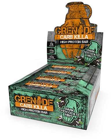 Grenade Carb Killa Dark Chocolate Mint High Protein and Low Carb Bar, 12 x 60 g