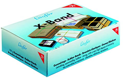 Läufer 50914 Rondella X-Band, elastische Kreuzbänder, Gummibänder 130 x 11 mm, Durchmesser 85 mm, 100g Schachtel, Gummiband bunt sortiert