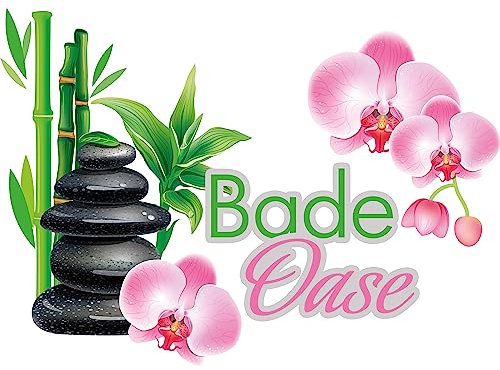 GRAZDesign Wandtattoo Badezimmer Orchidee Bade Oase Deko Feng Shui | Wandsticker Wandaufkleber Bad, Tür, Fliesenaufkleber Klebefolie Fliesen Wellness Wandbild, 42x30cm