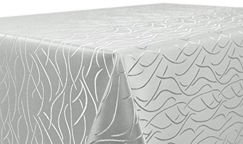 BEAUTEX Tischdecke Damast Streifen - Bügelfreies Tischtuch - Fleckabweisende, Pflegeleichte Tischwäsche - Tafeltuch, Eckig 130x260 cm, Hellgrau