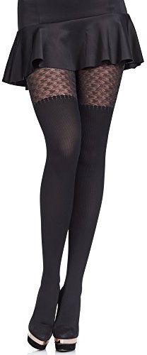 Merry Style Damen gemusterte Strumpfhose MS 371 60 DEN (Schwarz, M (36-40))