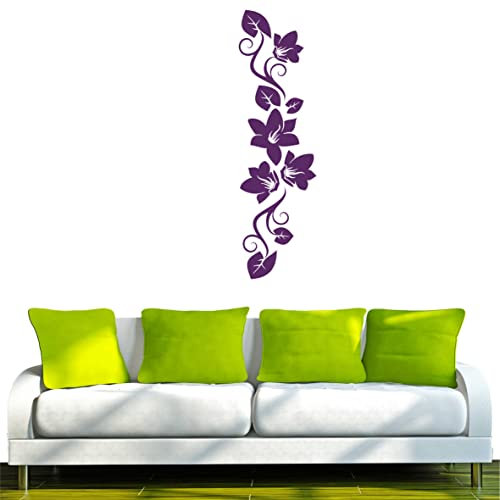 INDIGOS UG - Wandtattoo Wohnzimmer - Wandaufkleber Blümchen Ranke mit hübschen Blumen 80x23 cm - violett f269 - Aufkleber Kinderzimmer Schlafzimmer Küche Badezimmer Büro Dekoration