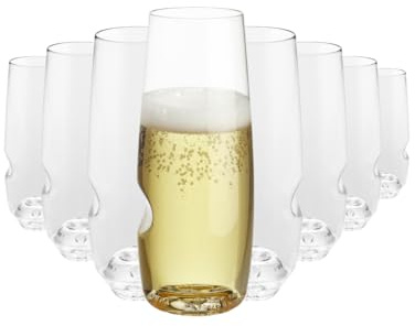 govino Plastic Champagne Flutes Resuable 8oz 237ml - Stemless Plastic Prosecco Glasses, Unbreakable Shatterproof, Dishwasher Safe (Tritan Plastic) - Use for Outdoor Events, Set of 8