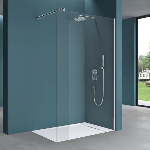 Mai & Mai Box Doccia Walk-In 90x200cm, Parete Doccia in Vetro Trasparente 10mm Braccio di Sostegno 70-120cm Vetro di Sicurezza ESG con Rivestimento Nano BRAM1 Bremen02K
