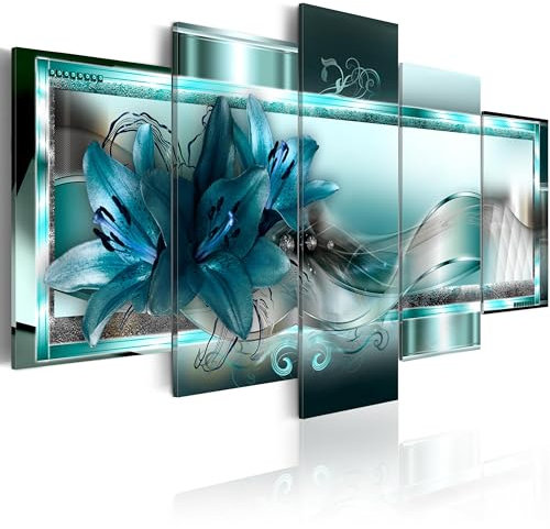 B&D XXL Acrylglasbild Blumen 100x50 cm 5 Teilig Wandbild auf Acryl Glasbilder Kunstdruck Moderne Acrylglas Platte Wanddekoration Geschenke Heimdekoration Glasbild Lilien Ornament Diamant Abstrakt