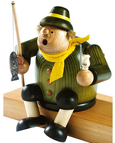KWO Olbernhau 21562 Räuchermännchen Kantenhocker Angler, 18 cm