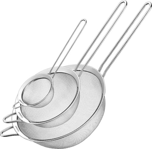 Cuisinart Mesh Strainers, 3 Count Stainless Steel Mesh Strainers for Kitchen, Fine Mesh Kitchen Strainer Set for Sifting, Straining & Cooking, Silver, CTG-00-3MS