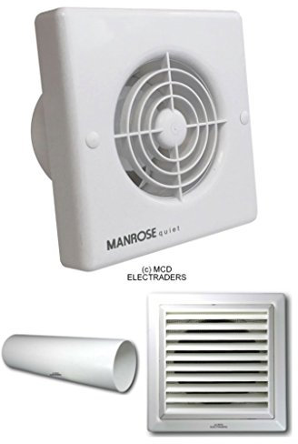 Manrose QF100T Quiet Extractor Fan with Timer Complete with Wall Liner and White External Grille Vent Cover