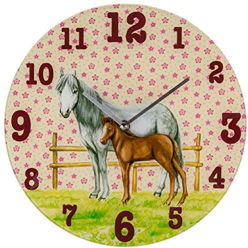 Kinder Wanduhr mit Pferd & Fohlen auf Wiese – liebevolles Uhr Design für kleine Pferdefans - ca. 33 cm