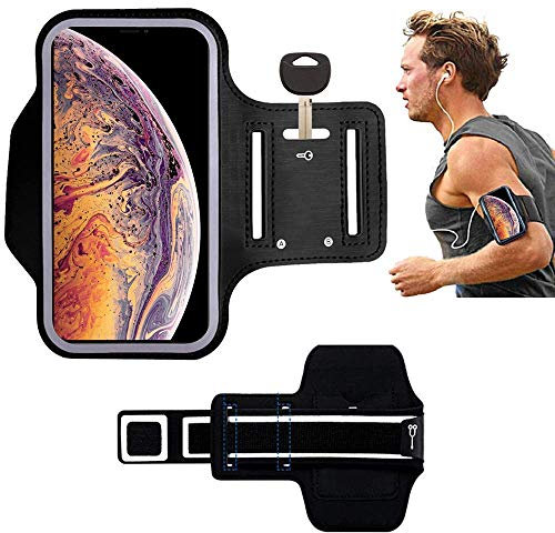 DN-Technology Sports Running Armband Case For IPHONE 11, 11 PRO, 11 PRO MAX, X/XS, XS MAX 8/8PLUS 7/7 PLUS 6/6PLUS [EARPHONE-KEY HOLDER-EXTENSION STRAP-SWEAT FREE] (BLACK)
