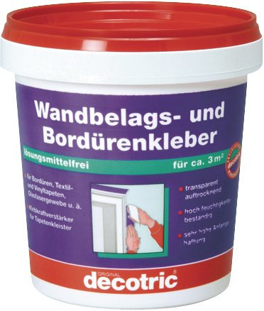 Decotric Acryl Wandbelags- und Bordürenkleber 750g, Wasserfest, Paste, 1er Pack (Rohr, Dachrinne, Tür, Ziegel, Badewanne, Arbeitsplatte, Waschbecken, Fenster)
