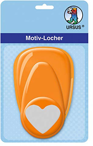 Ursus 19480001 - Motivlocher mit Hebel mittel, Herz, orange, ausgestanztes Motiv ca. 25,4 mm, aus Kunststoff mit Metallstanze, geeignet für Grammaturen von 160 220 g /qm