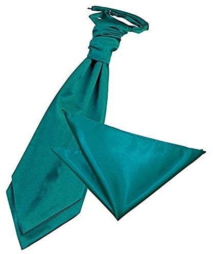 DQT Men Plain Glossy Satin Wedding Cravat & Pocket Square Set - Teal