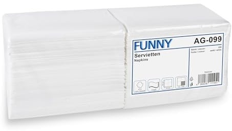 Funny Servietten in der Farbe weiß 33x33 cm 250 Stück pro Pack, 3-lagig | 33 x 33 cm | 3 lagig, 1/4 Falz | Ideale Serviette für Café, Restaurant, Kantine, Imbiss oder Events