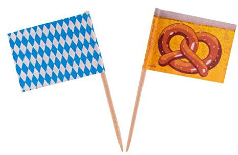 1 Beutel mit 50 Party -Holzpicker Motiv Bayrische Raute / Bretzel Oktoberfest