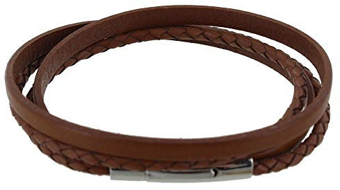 LES POULETTES BIJOUX - Bracelet Homme Cuir Deux Liens Plat et Tréssé Rond - Classics - Marron clair