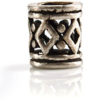 Battle-Merchant Bartperle Wikinger, klein 3mm Innendurchmesser aus 925er Silber mit Rautenmuster