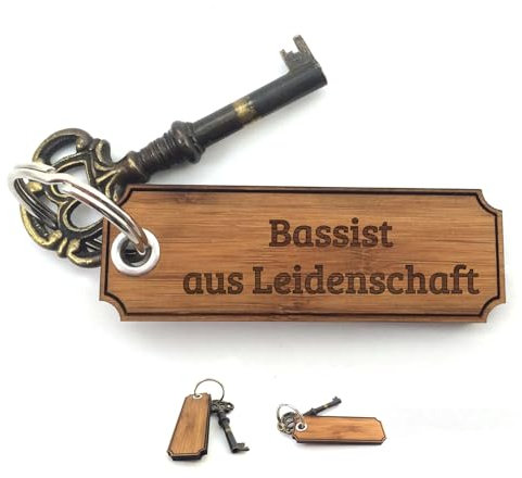 Mr. & Mrs. Panda Schlüsselanhänger Bassist - Geschenk, Abschied, Abschluss, Glücksbringer, Diplom, Geschenke, Holz Schlüsselanhänger, Schlüsselbund,