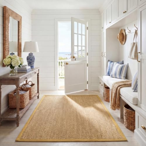 SAFAVIEH Naturfaser Teppich für Wohnzimmer, Esszimmer, Schlafzimmer - Natural Fiber Collection, Kurzer Flor, Natur und Beige, 152 X 244 cm