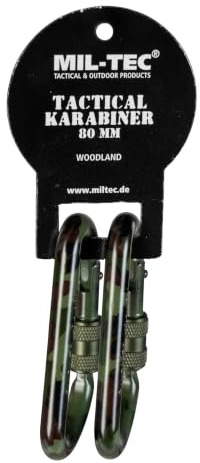 Taktische Aluminium-Karabiner Woodland • Karabiner in 60mm & 80mm • D-Ring Ausrüstungs-Haken für Molle-Systeme, Rucksäcke & Bushcraft • Camouflage EDC Gear