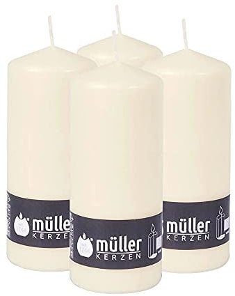 Müller Kerzen 2012008038 4 Sicherheitskerzen mit Brandschutzsystem, 200 x 80 mm, vanille