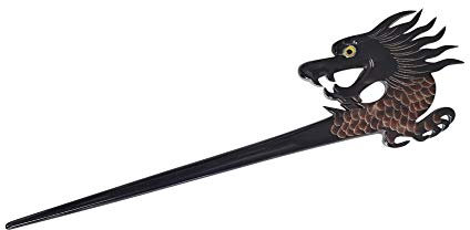 Marycrafts Drache Haarnadel Haarstab Haar Stöcke Haarschmuck aus Büffelhorn (Schwarz)