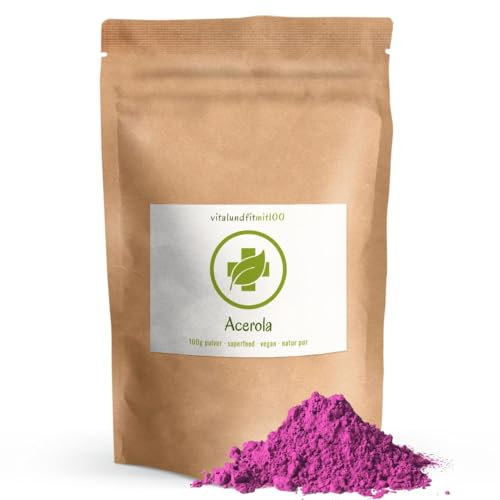 Acerola Pulver 100 g - aus Acerola-Kirschen gewonnen - in bewährter Rohkostqualität - vegan, rein, glutenfrei, laktosefrei - ohne Hilfs- u. Zusatzstoffe