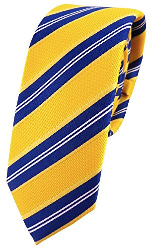 TigerTie - schmale Designer Krawatte in gelborange blau weiß gestreift