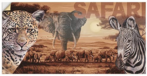 ARTland Wanddeko Wandtattoo selbstklebende Vinylfolie 100x50 cm Afrika Tiere Safari Elefant Zebra Leopard Savanne T2ZY