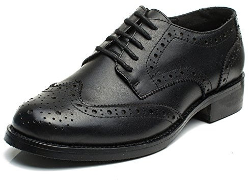 U-lite Damen-Schnürschuhe, perforiert, Flügelspitze, mehrfarbig, Leder, flach, Oxford, Vintage-Oxford-Schuhe, Schwarz, 39 EU