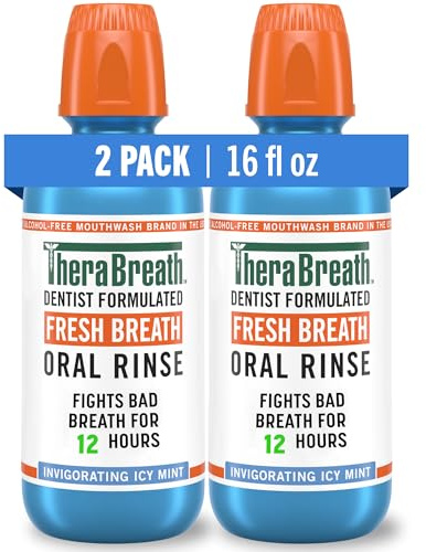 TheraBreath Fresh Breath Mouthwash, Icy Mint Flavor, Alcohol-Free, 16 Fl Oz (Pack of 2)