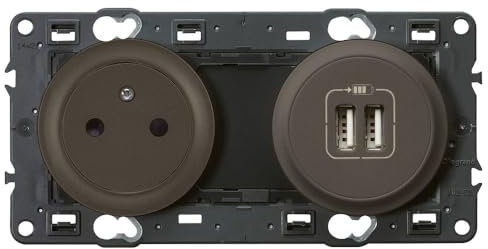 LEGRAND - Prise Electrique Murale avec Terre + Double Chargeur USB Céliane Surface - Prise Affleurante avec Socle Rétractable - Graphite