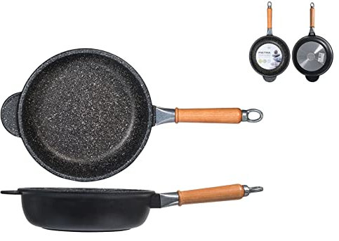 H&H Home Pietra Padella Alta Antiaderente con Manico, Pietra, Nero, 24 cm