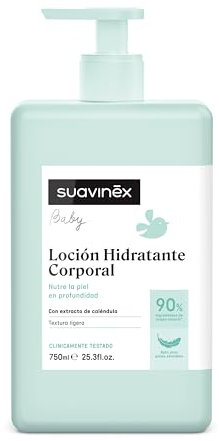 Suavinex, Crema Hidratante para Bebés, Leche Corporal Apta Pieles Sensibles y Recién Nacidos, Textura Ligera y Fácil Absorción, 95% Ingredientes Origen Natural, con Prebiótico, Perfume Suave, 750 ml