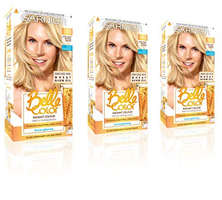 Garnier Belle Color Blonde Hair Dye Permanent, Natural looking Hair Colour, Up to 100 percentage Grey coverage - 110 Ultra Light Natural Blonde, Pack of 3