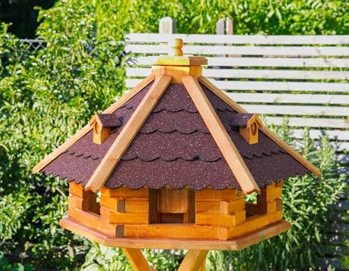 Vogelhaus von klein bis Riesig XXL Futterhaus Futterhäuschen Vogelvilla V18, Vogelfutterhaus aus Holz mit Solarbeleuchtung beleuchtet (Rot, XXL), Vogelfutterhaus mit Futtersilo, Silo