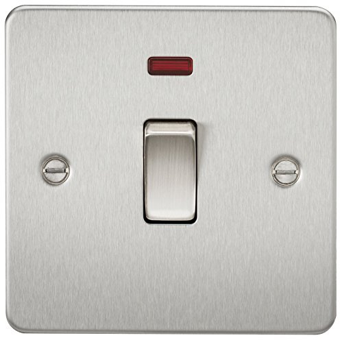 Knightsbridge FPAV8341NBC 20 A 1-Gang Flat Plate DP Switch with Neon Light - Brushed Chrome