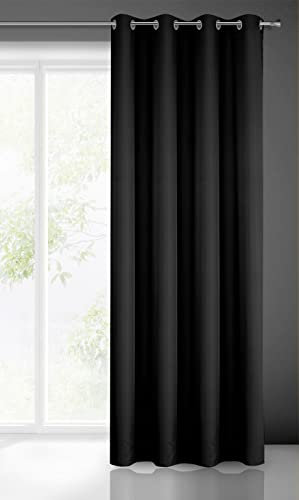 Eurofirany Rita Vorhang Gardine Glatt Schlicht Einfarbig-8 Ösen Modern Schlafzimmer Wohnzimmer Lounge Kinderzimmer 1 Stück Einzeln, Polyester, Schwarz, 140 x 250cm