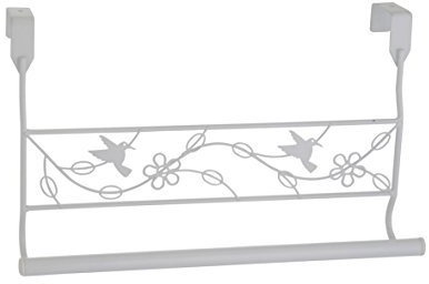 axentia Türhandtuchhalter, Handtuchstange mit Vogelmotiv, Türgarderobe aus Metall, Garderobenstange für das Badezimmer, Schlafzimmer, ca. 37 x 7 x 19 cm, weiß lackiert