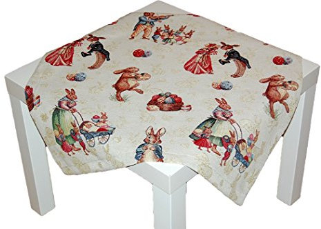Bezaubernde TISCHDECKE 65x65 cm eckig Ostern Landhaus rustikal GOBELIN Biedermeier Osterhase Osterdecke (Mitteldecke 65x65 cm)