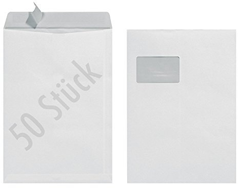 Herlitz Versandtasche C4 90 g Haftklebend mit Fenster, 50 Stück mit Innendruck in Folienpackung, eingeschweißt, weiß (50 Stück)