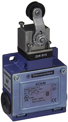 Telemecanique Sensors XCKM115H29 Limit Switch with Thermoplastic Roller Lever, Metal, Series XCKM, Rotary Head, M20 x 1.5 Cable Gland, 1 NC + 1 NO Snap Action Contacts