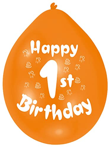 amscan INT995544 - Orange Happy 1st Birthday 9 Latex Balloons - 10 Pack