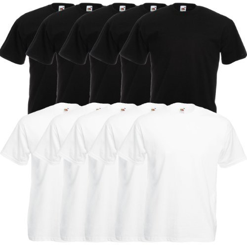 Fruit of the Loom Original Valueweight T Round Neck t-Shirt F140 5 10er 15 20s Pack - Men, 5X Black 5X White, XL - 10x Pack